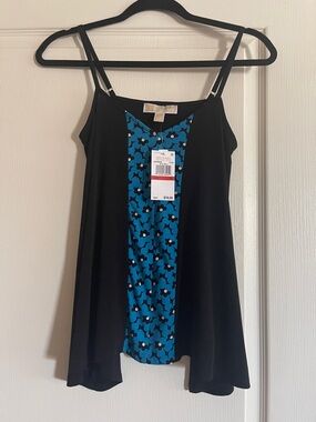 NWT Michael Kors Black Tank Top with Blue Floral Panel